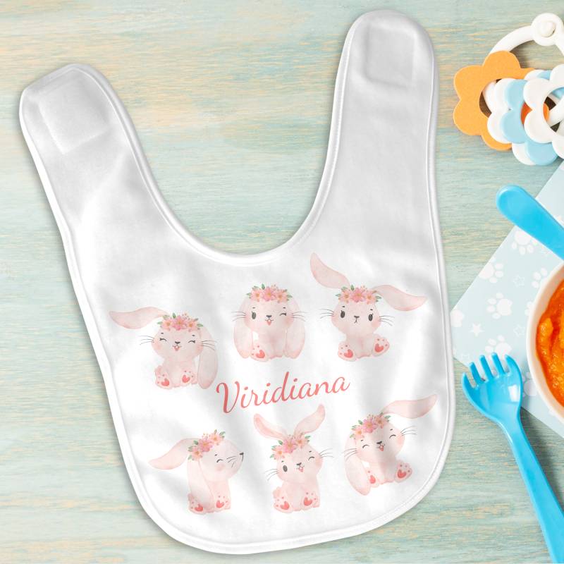 Bavaglino personalizzato per bambini - Coniglietti rosa