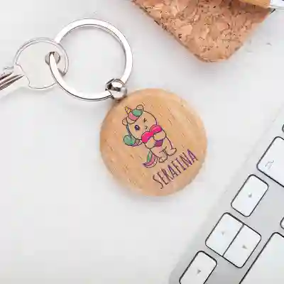 Portachiavi in legno - Con l'unicorno