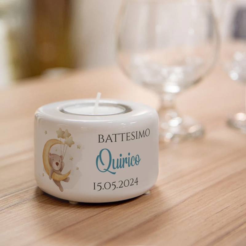 Portacandele in ceramica personalizzato - Battesimo